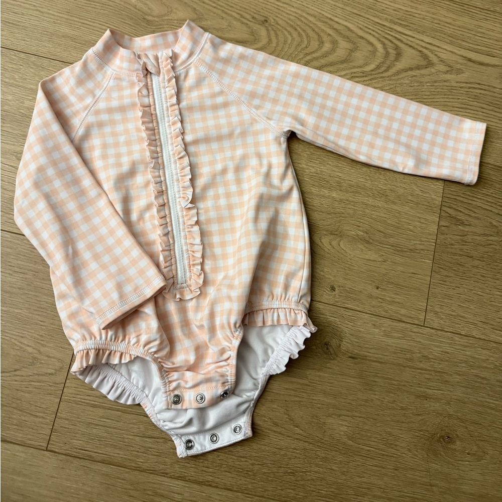 Janie and Jack Peach checkered swimsuit 12-18 mo